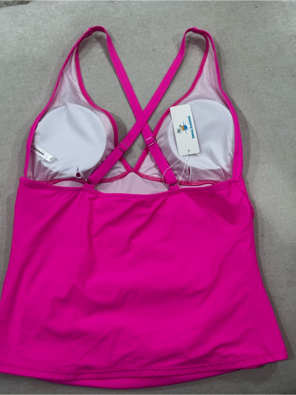 Beachsissi New Bright Pink V‑Neck Swim Tank with Cross Back Straps Size XL - Picture 5 of 9